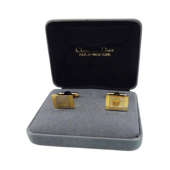 Dior cufflinks gold plated Auth Used - Picture 1 of 13